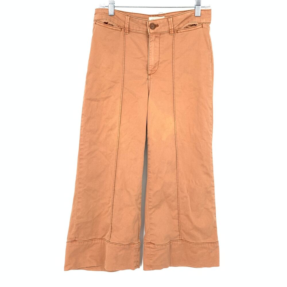 Chino By Anthropologie Wide Leg Cropped Pants Womens Sz 0P Orange Seamed Front